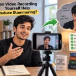 Can video recording yourself help reduce stammering? A young man practicing speech with a smartphone camera.